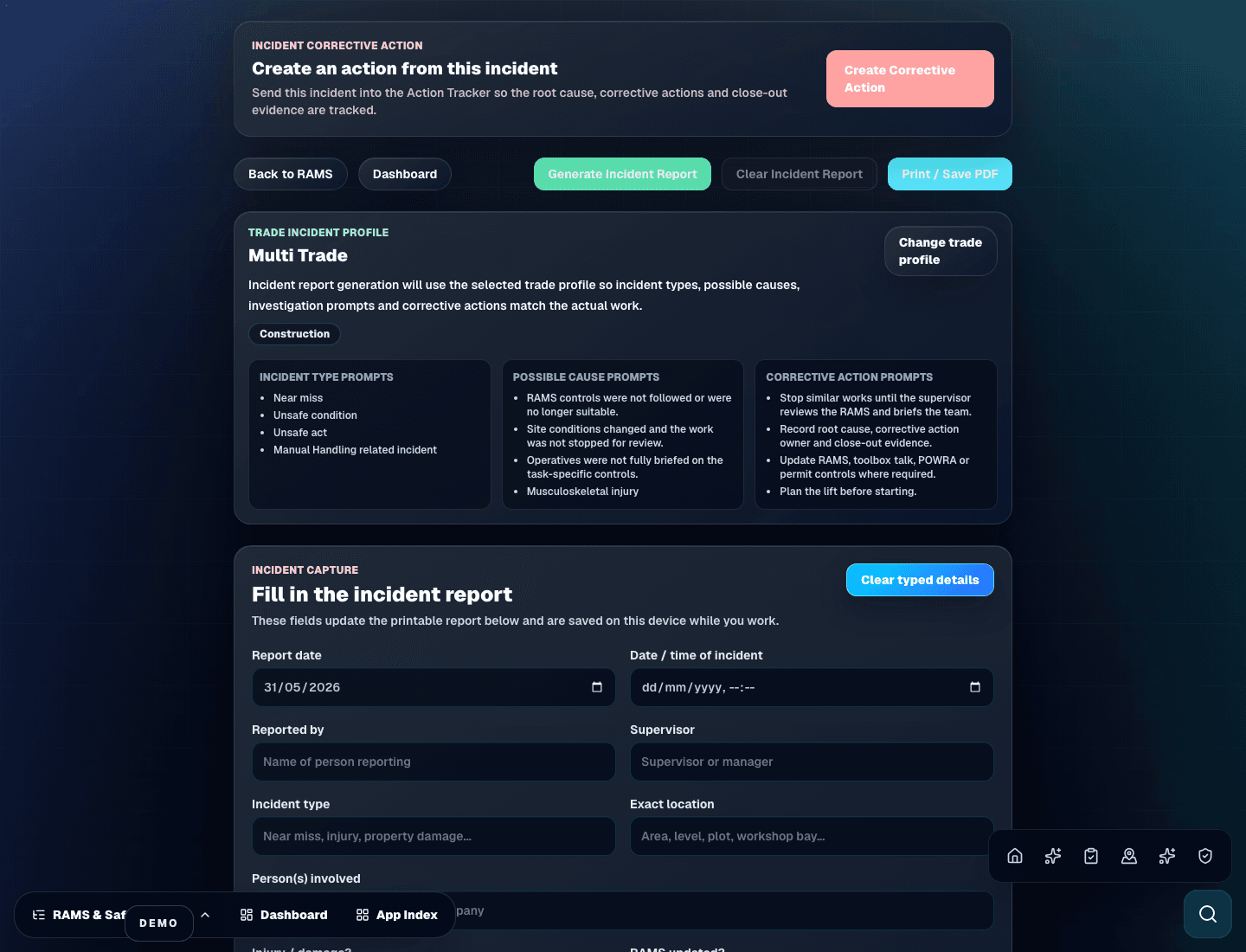 Zektrx construction incident reporting preview