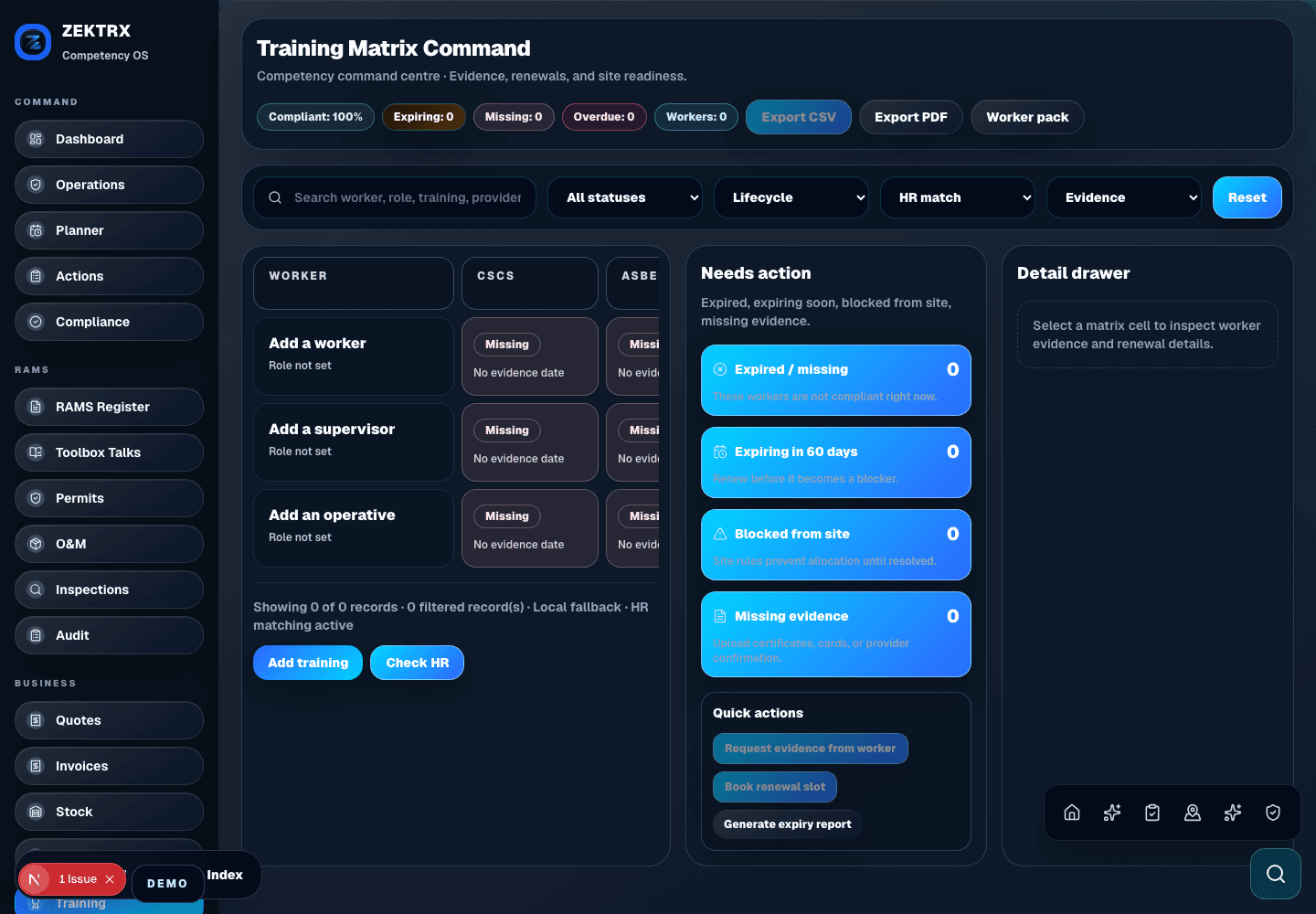 Zektrx training matrix and competency management preview